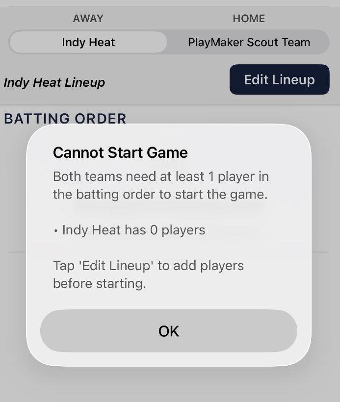 Beginning a Game Without a Lineup